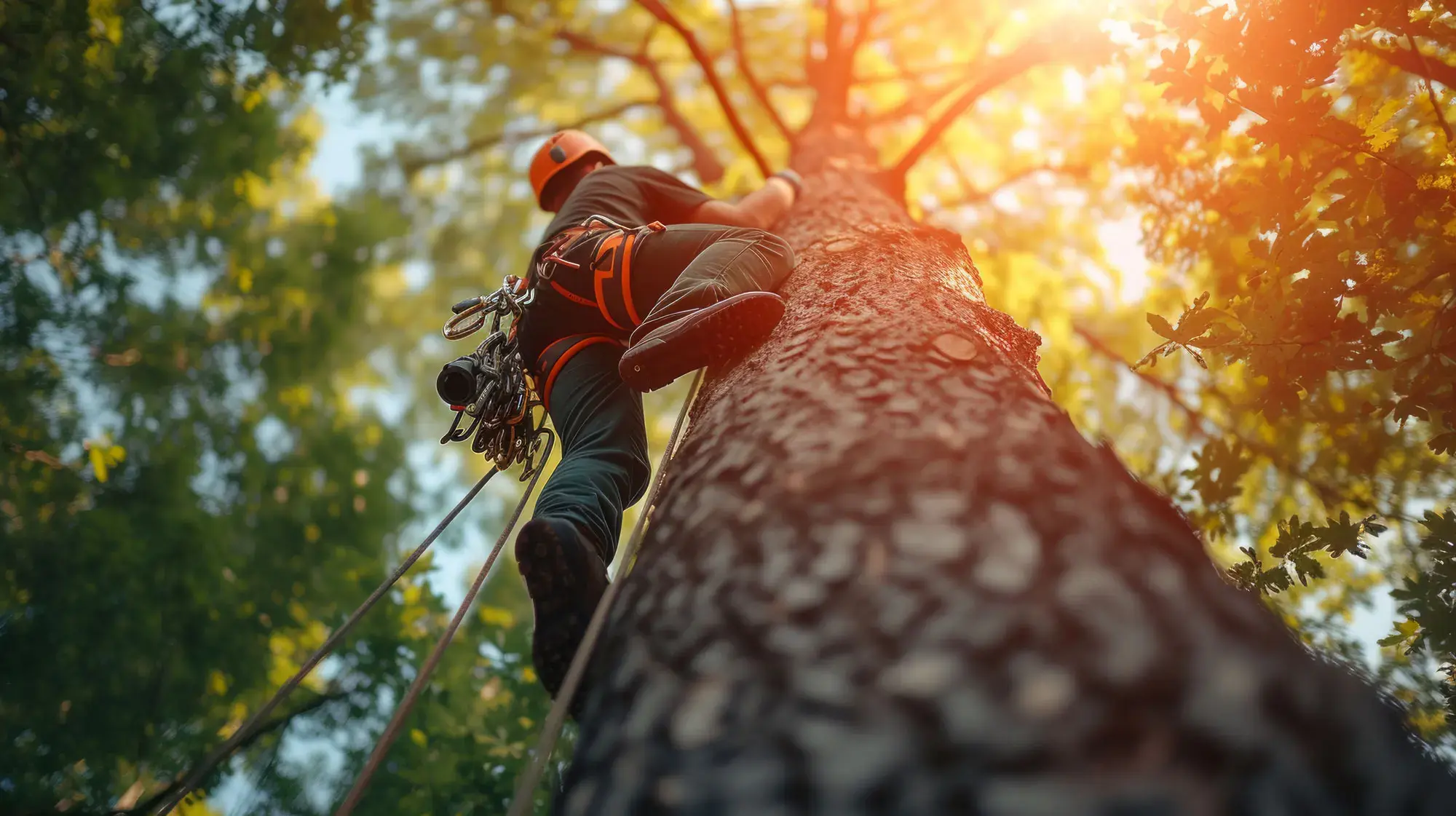 Arborist performing tree hazard assessment
